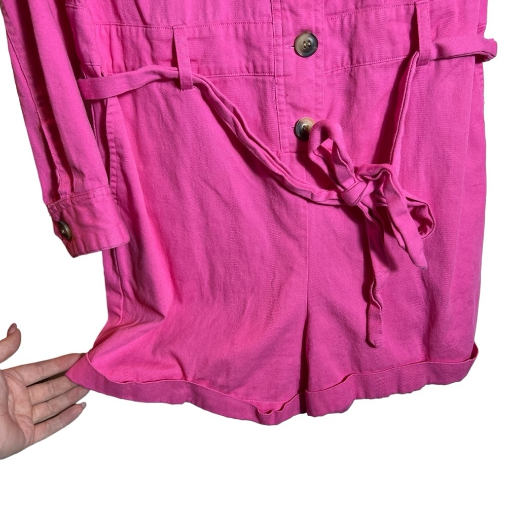 EXPRESS X Rocky Barnes Pink Long-Sleeve Button Romper, Size Medium - Picture 4 of 7